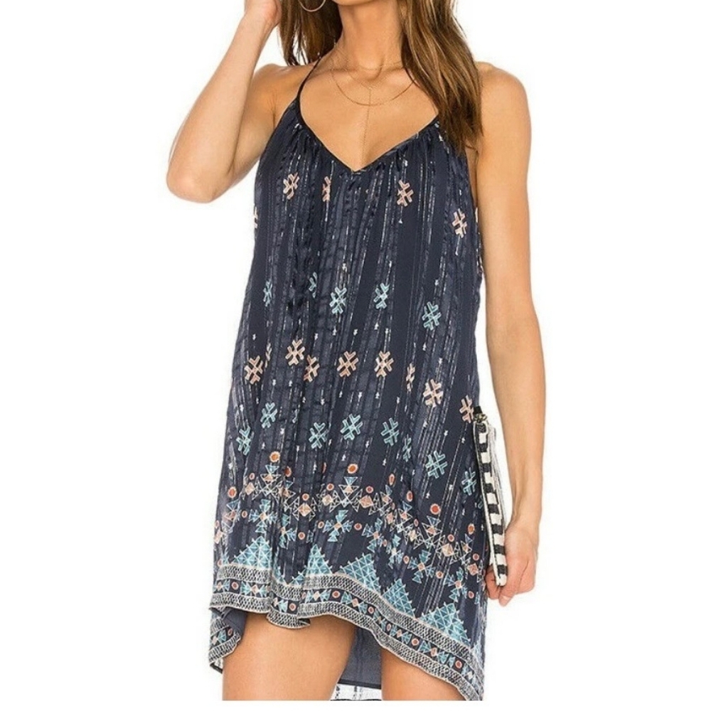 Joie Erity Slip Silk Metallic Dark Navy Dress